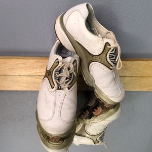 Sz 6 Footjoy dryjoys women's golf shoes sneakers gold white replaceable cleats